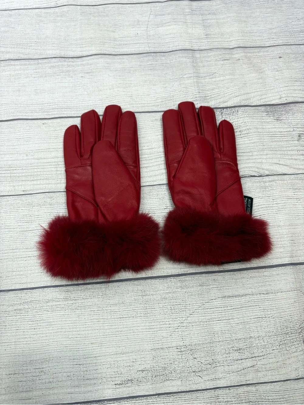 AlpineSwiss Red Faux Fur Trim Winter Gloves Thermal Insulated Soft Cozy Chic